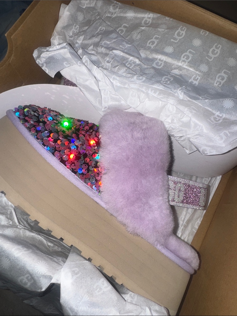 UGG Lavender Sequin Shearling Slide